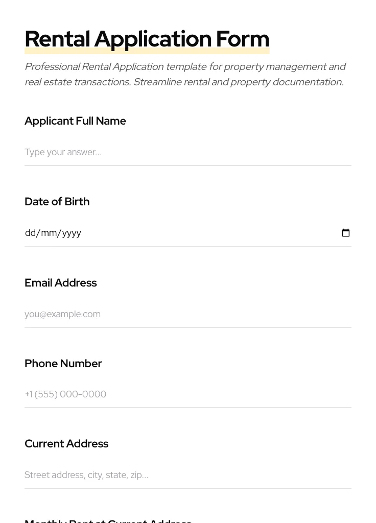 Rental Application preview