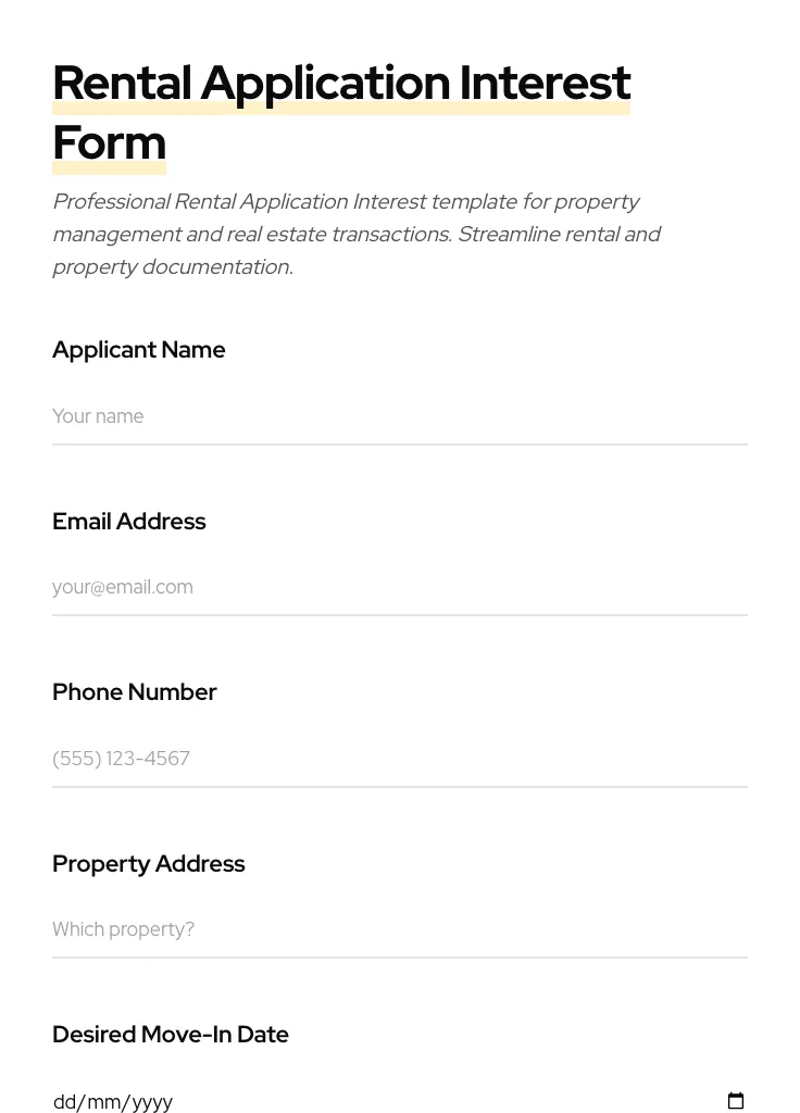 Rental Application Interest preview