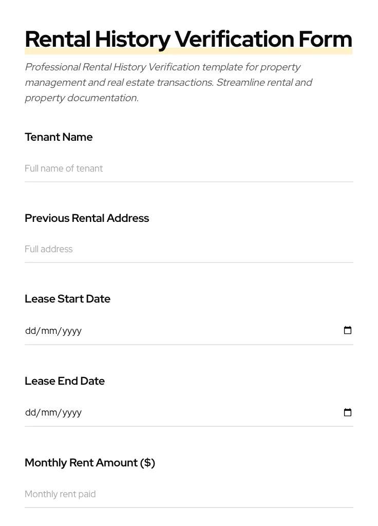 Rental History Verification preview