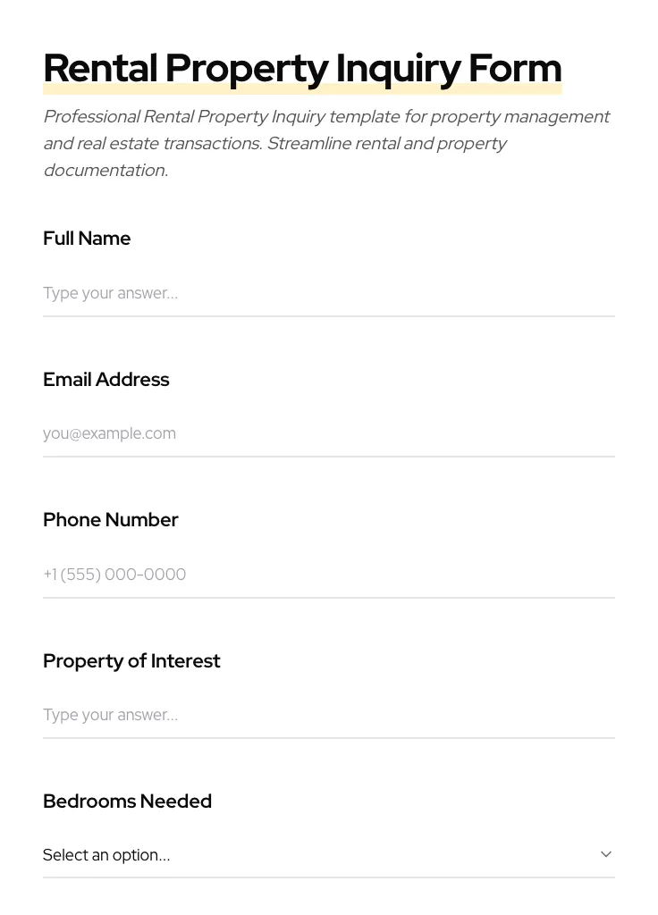 Rental Property Inquiry preview