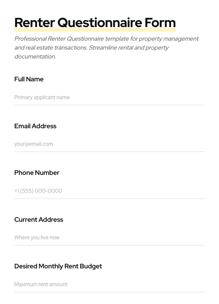 Renter Questionnaire preview