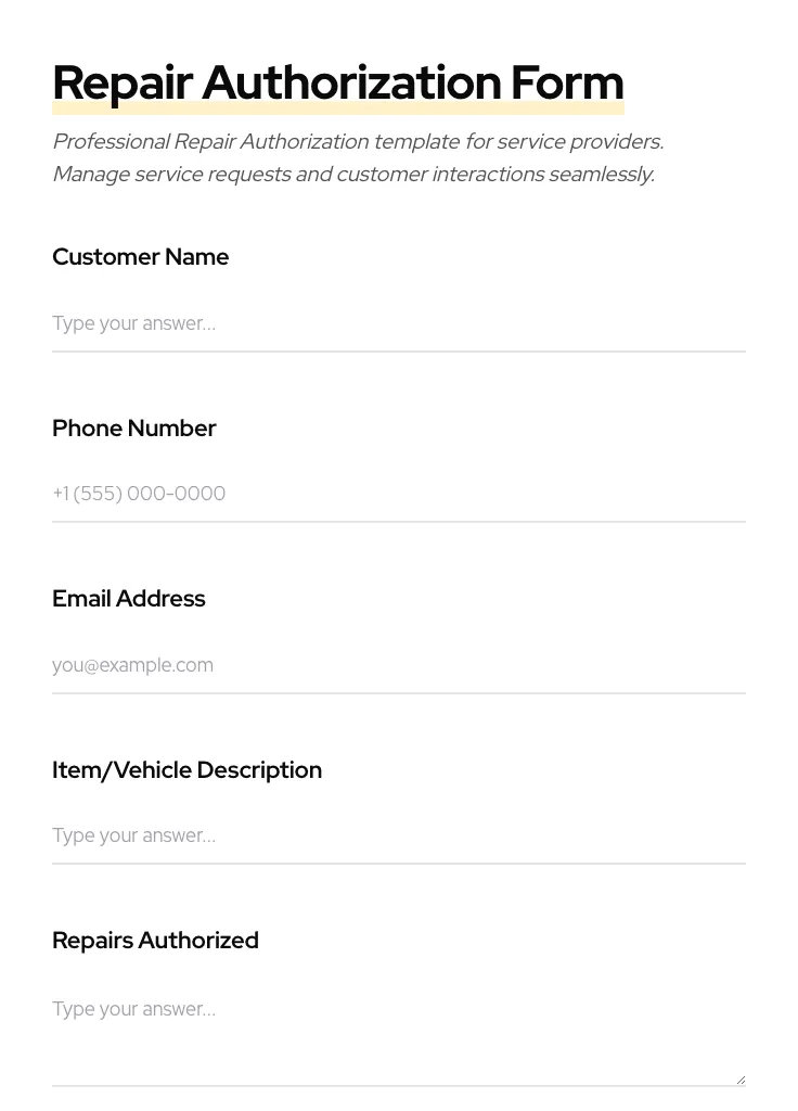 Repair Authorization preview