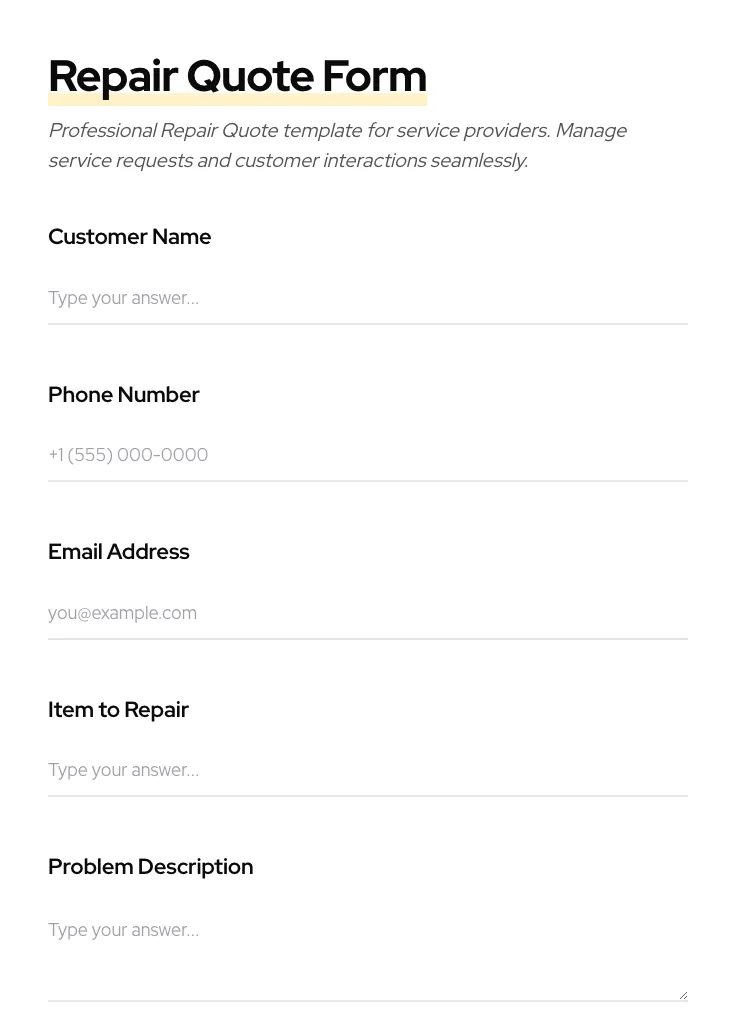 Repair Quote preview