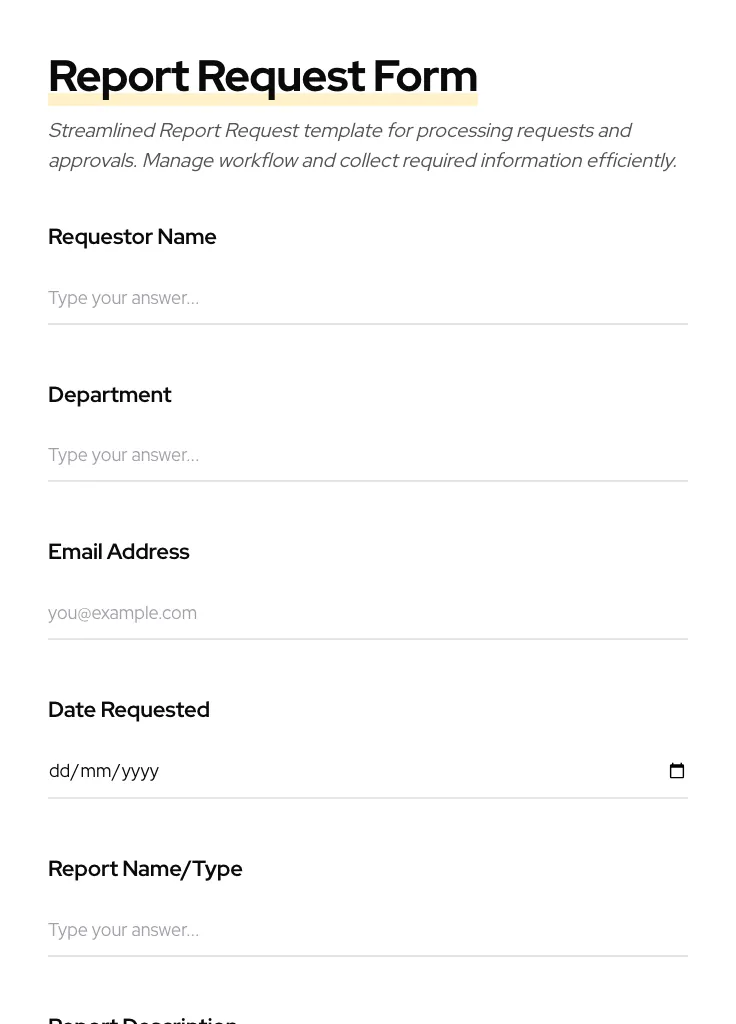 Report Request preview