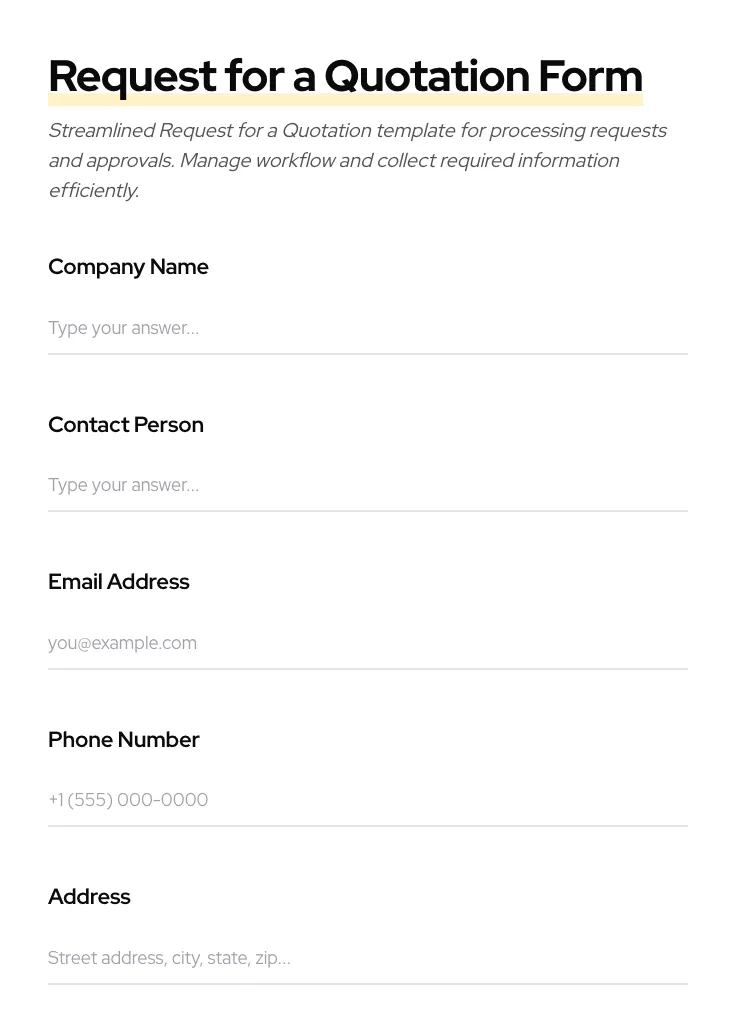 Request for a Quotation preview