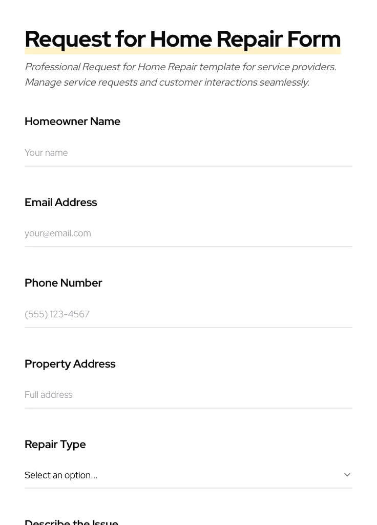 Request for Home Repair preview