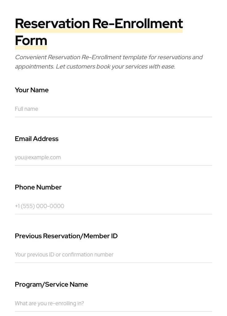 Reservation Re-Enrollment preview