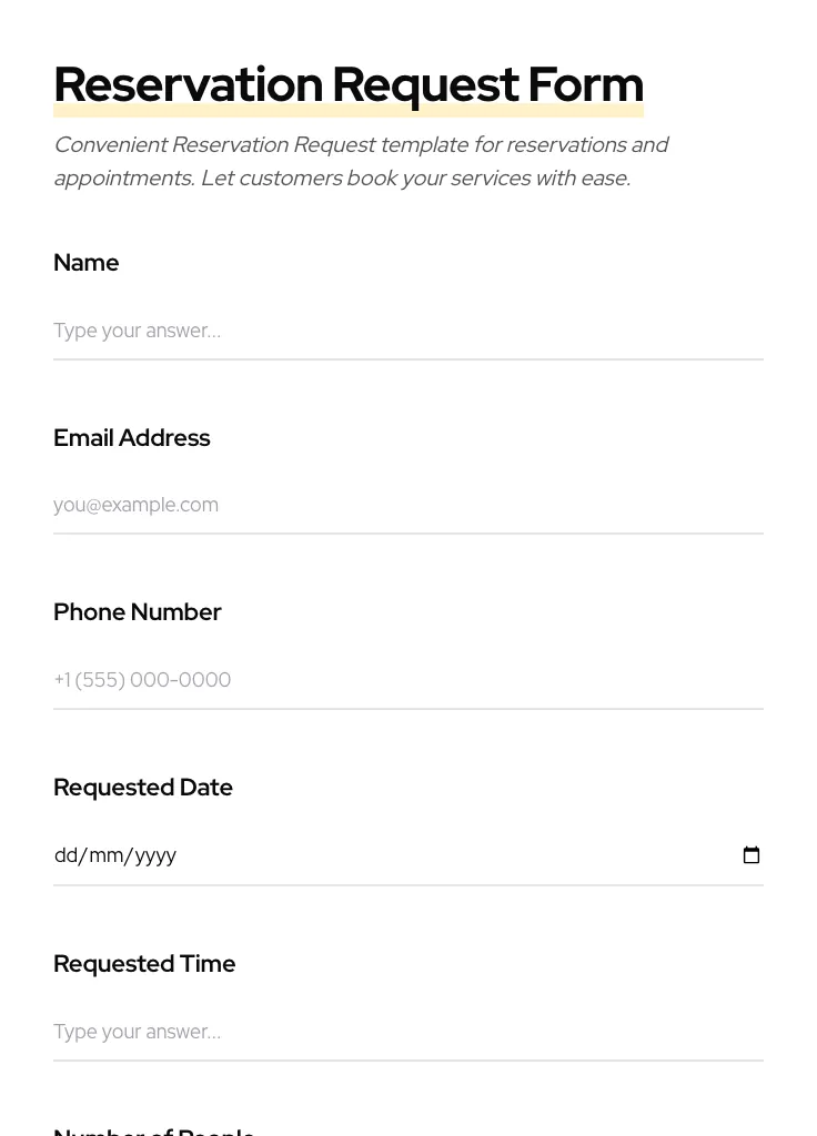 Reservation Request preview
