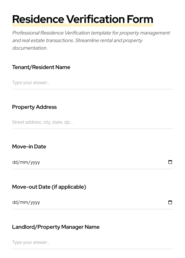Residence Verification preview