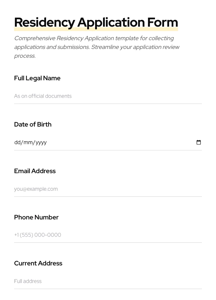 Residency Application preview