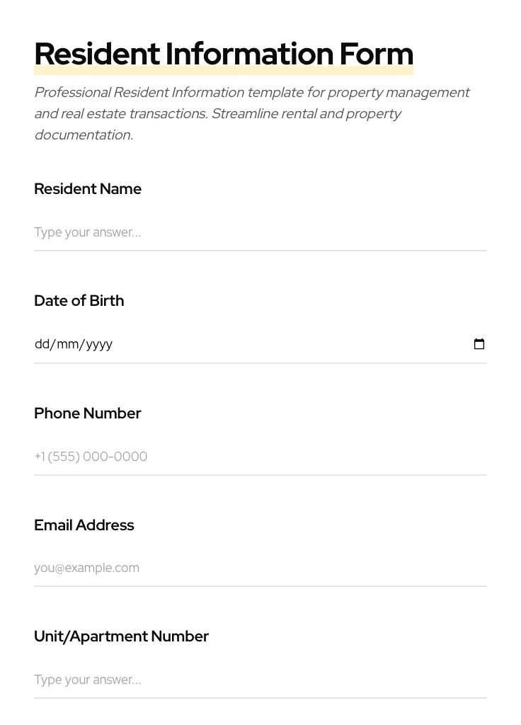 Resident Information preview