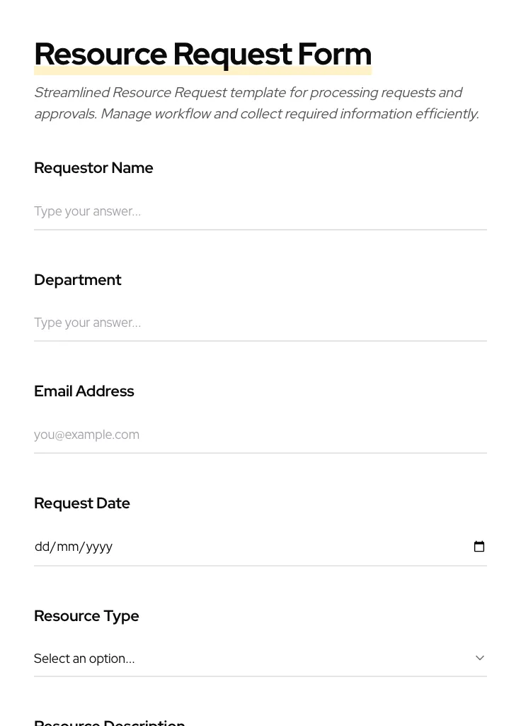 Resource Request preview