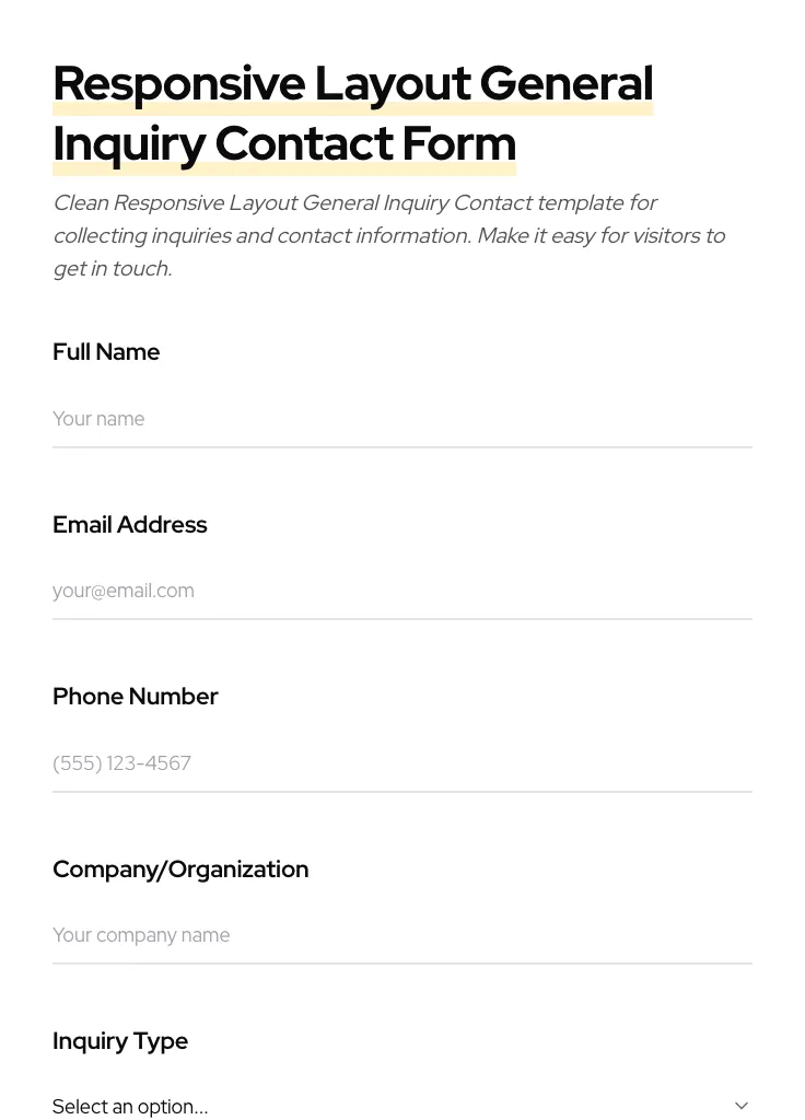 Responsive Layout General Inquiry Contact preview
