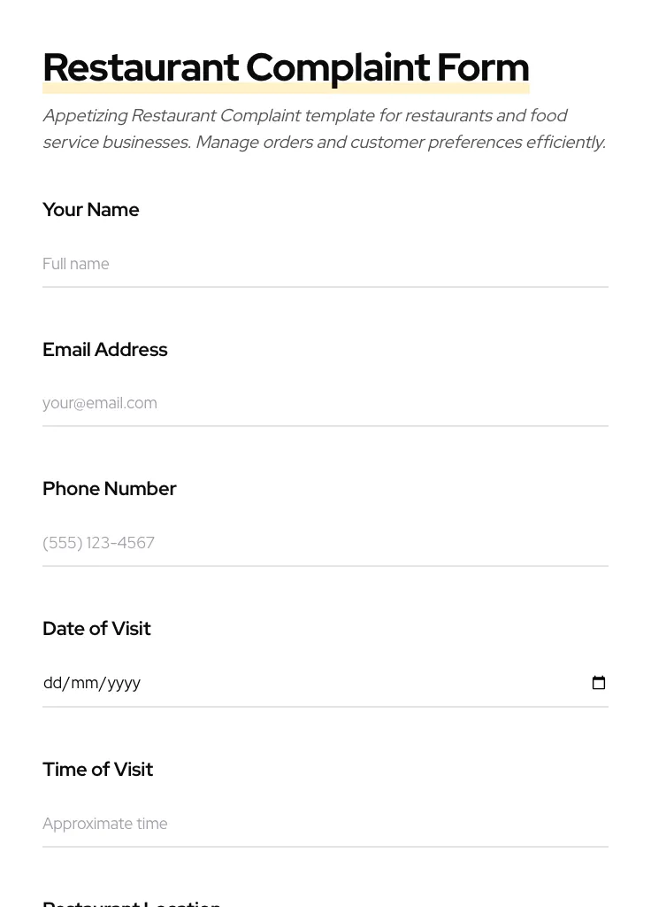 Restaurant Complaint preview