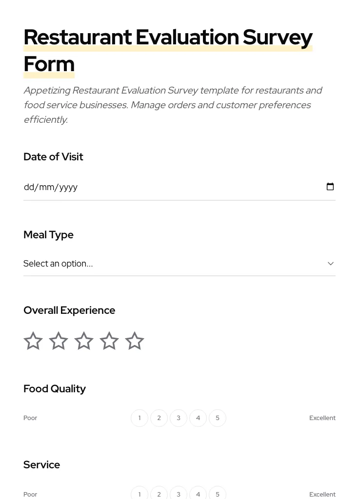 Restaurant Evaluation Survey preview