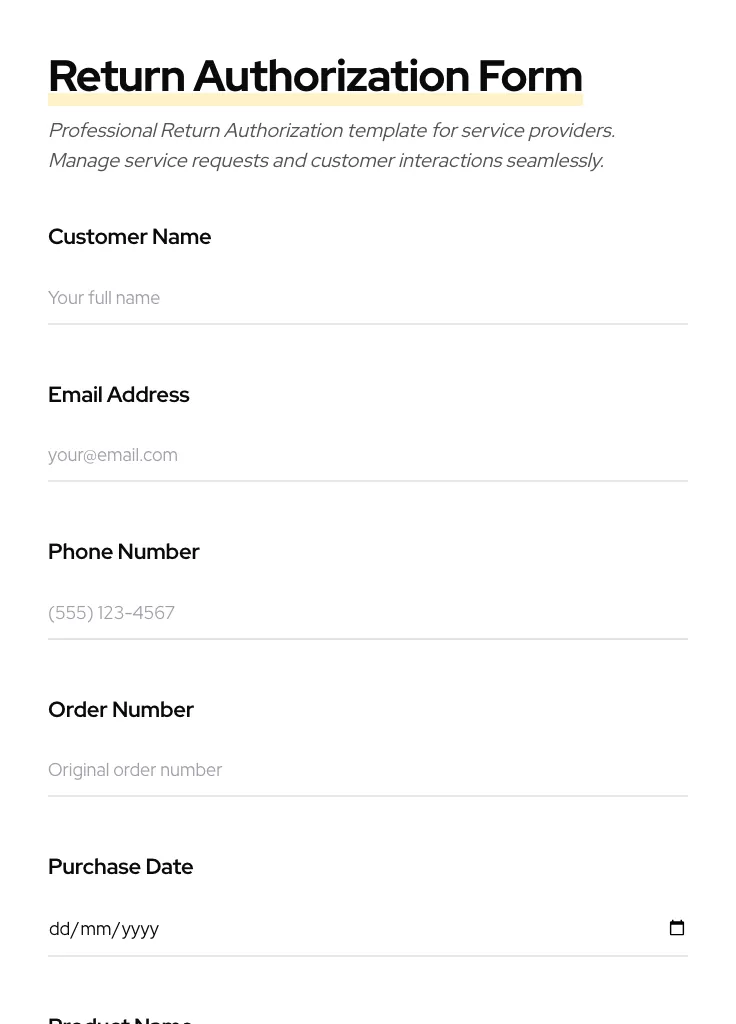 Return Authorization preview