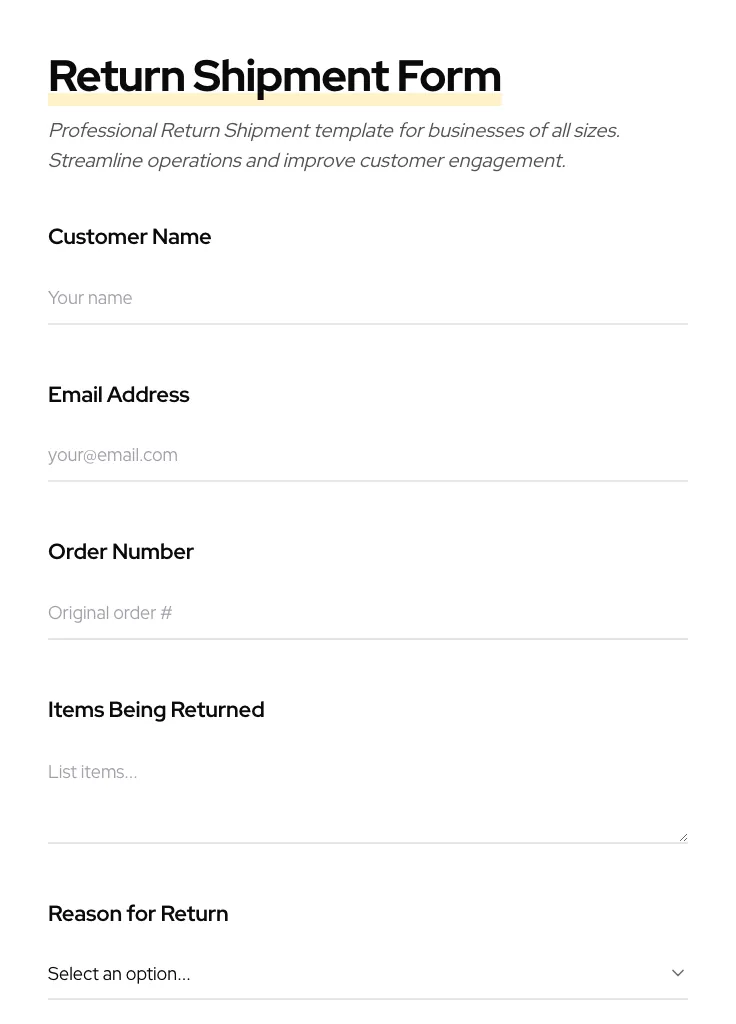 Return Shipment preview
