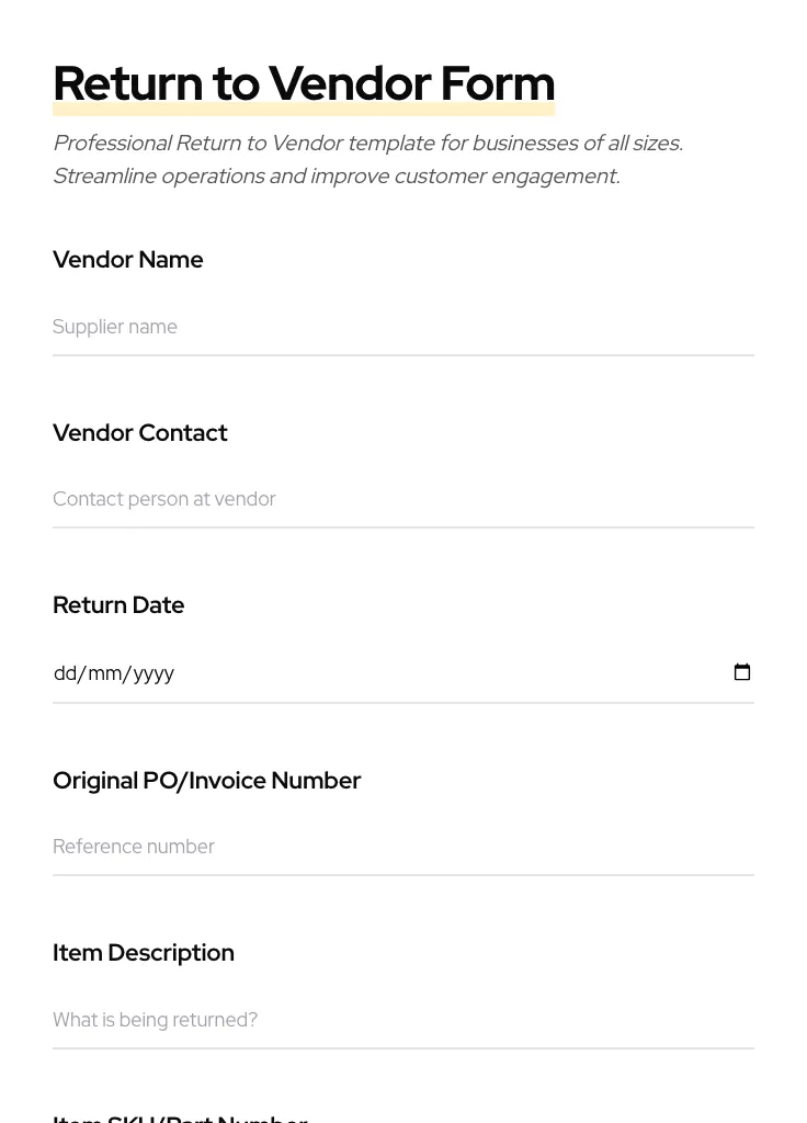Return to Vendor preview