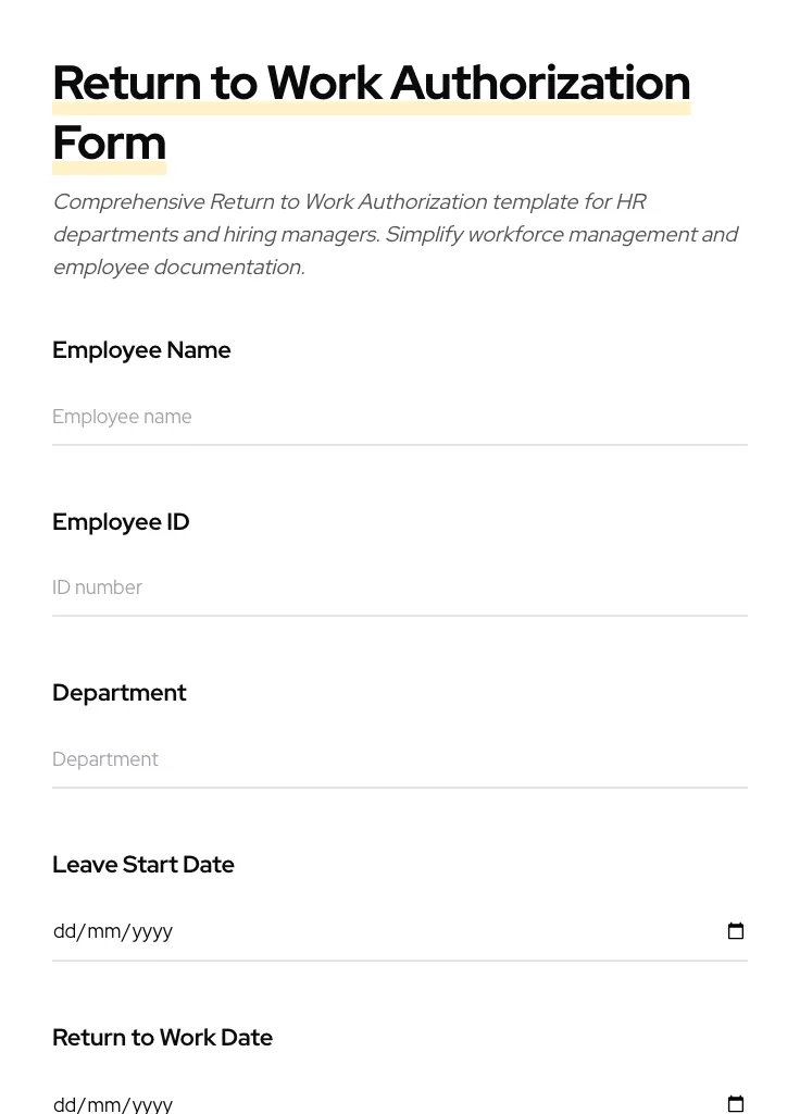 Return to Work Authorization preview
