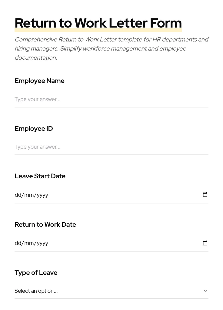 Return to Work Letter preview