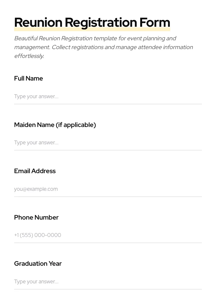 Reunion Registration preview