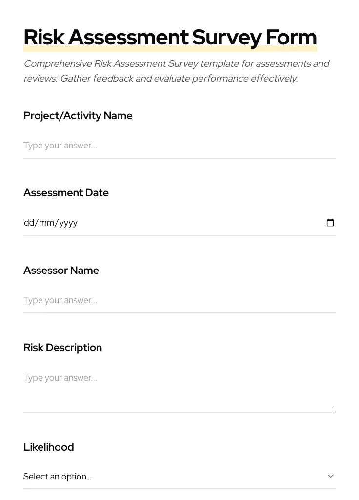 Risk Assessment Survey preview
