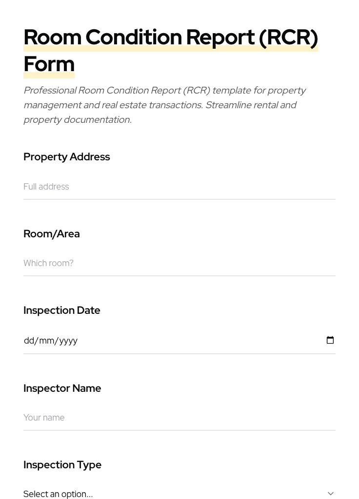 Room Condition Report (RCR) preview
