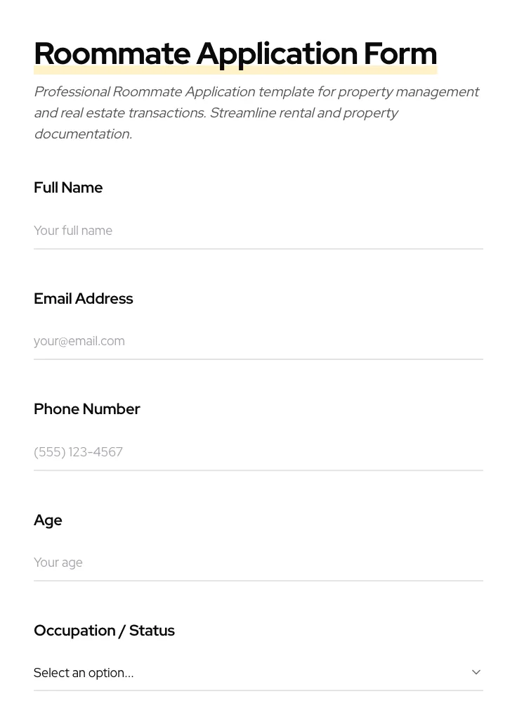 Roommate Application preview