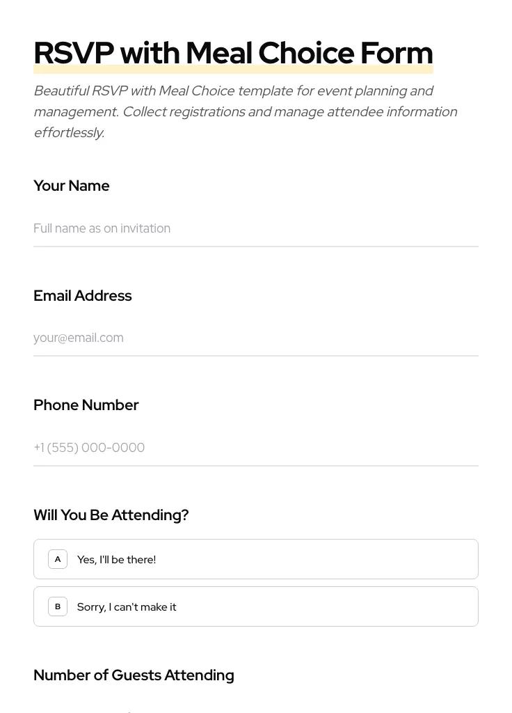 RSVP with Meal Choice preview