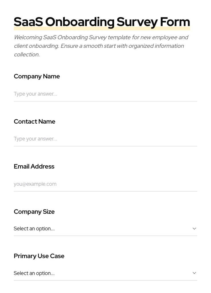 SaaS Onboarding Survey preview