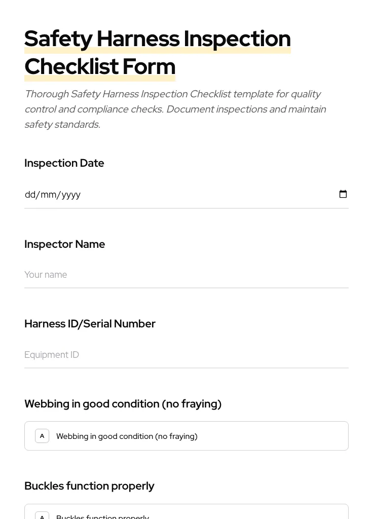 Safety Harness Inspection Checklist preview