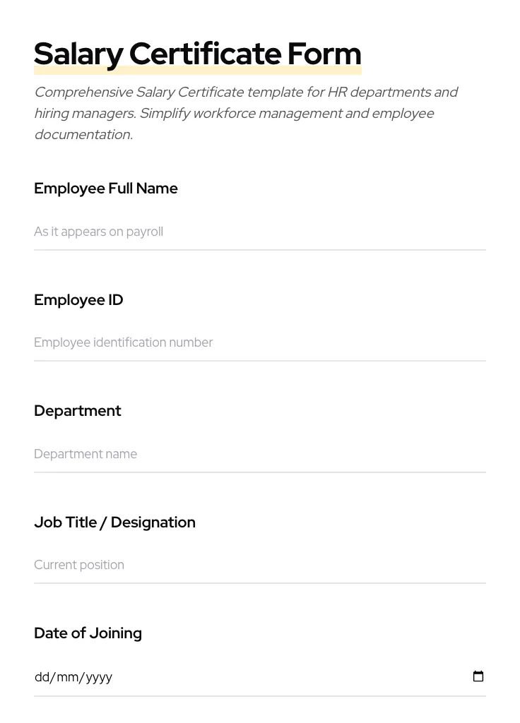 Salary Certificate preview