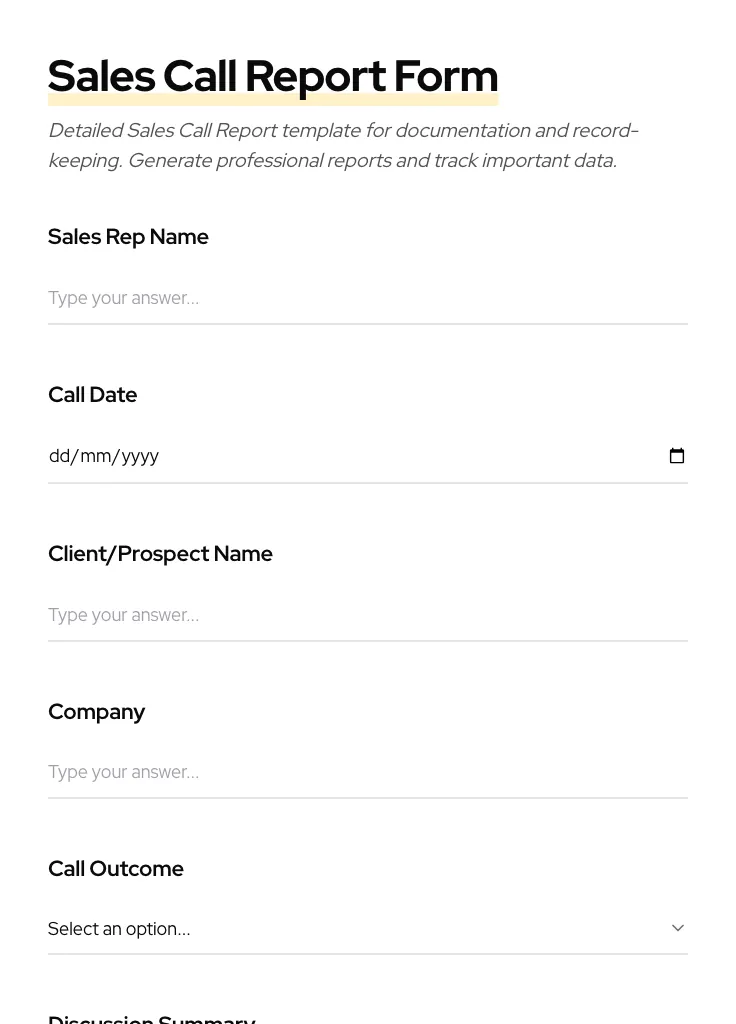 Sales Call Report preview