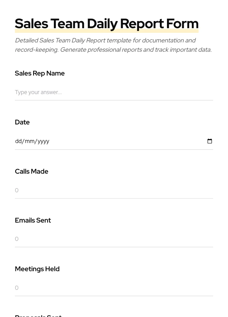 Sales Team Daily Report preview