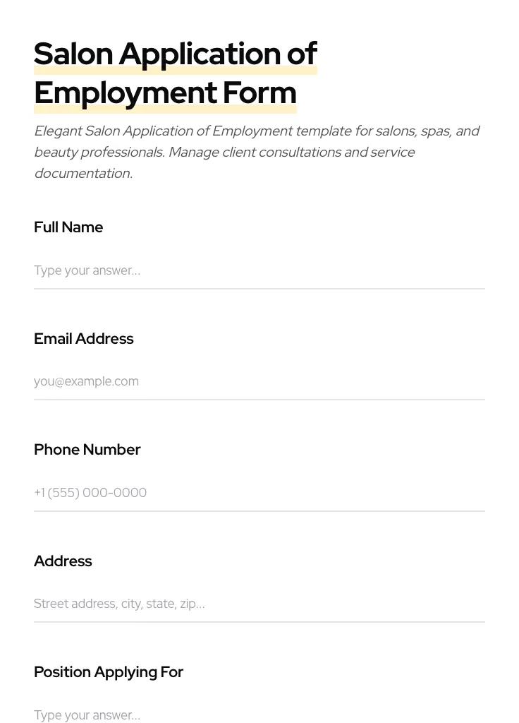 Salon Application of Employment preview