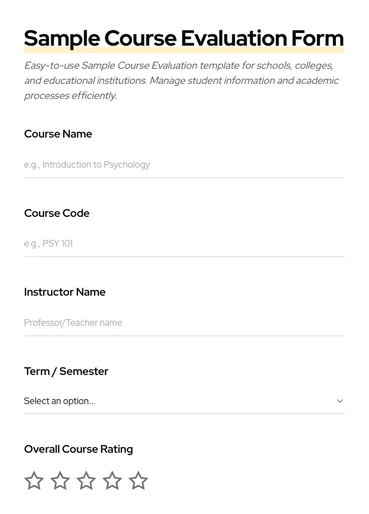 Sample Course Evaluation preview