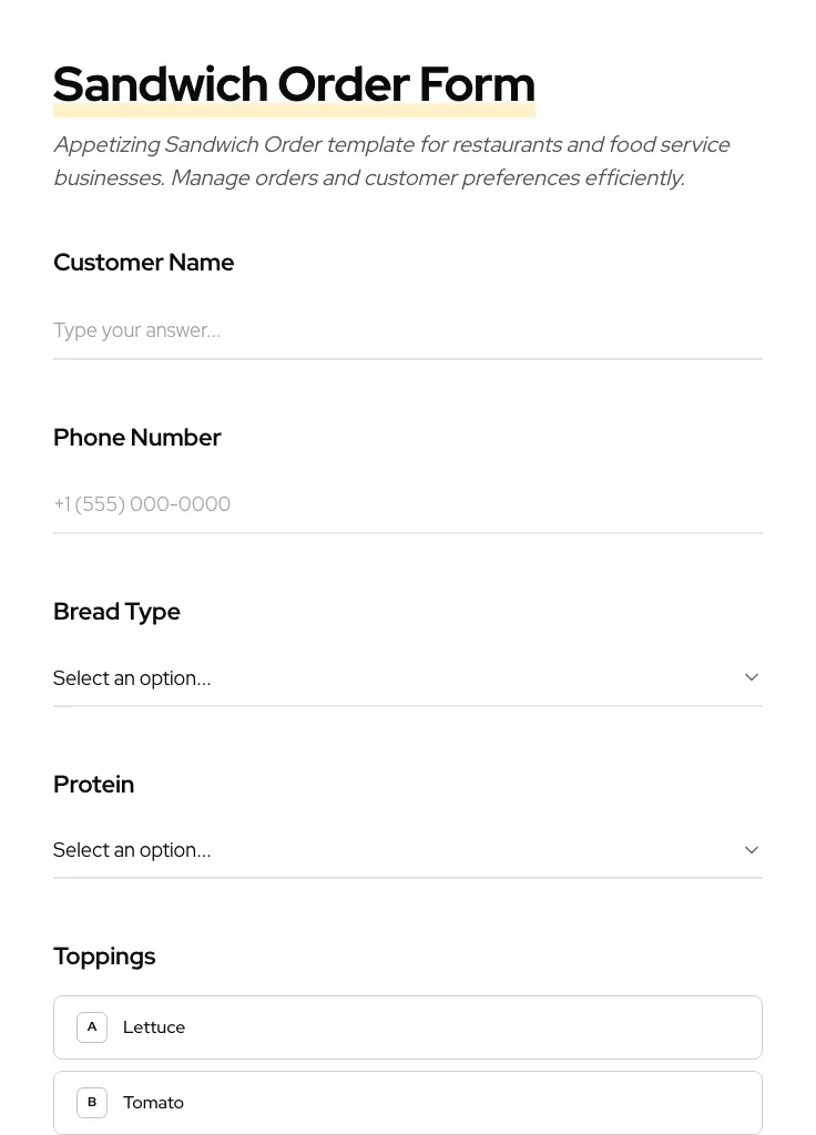 Sandwich Order preview