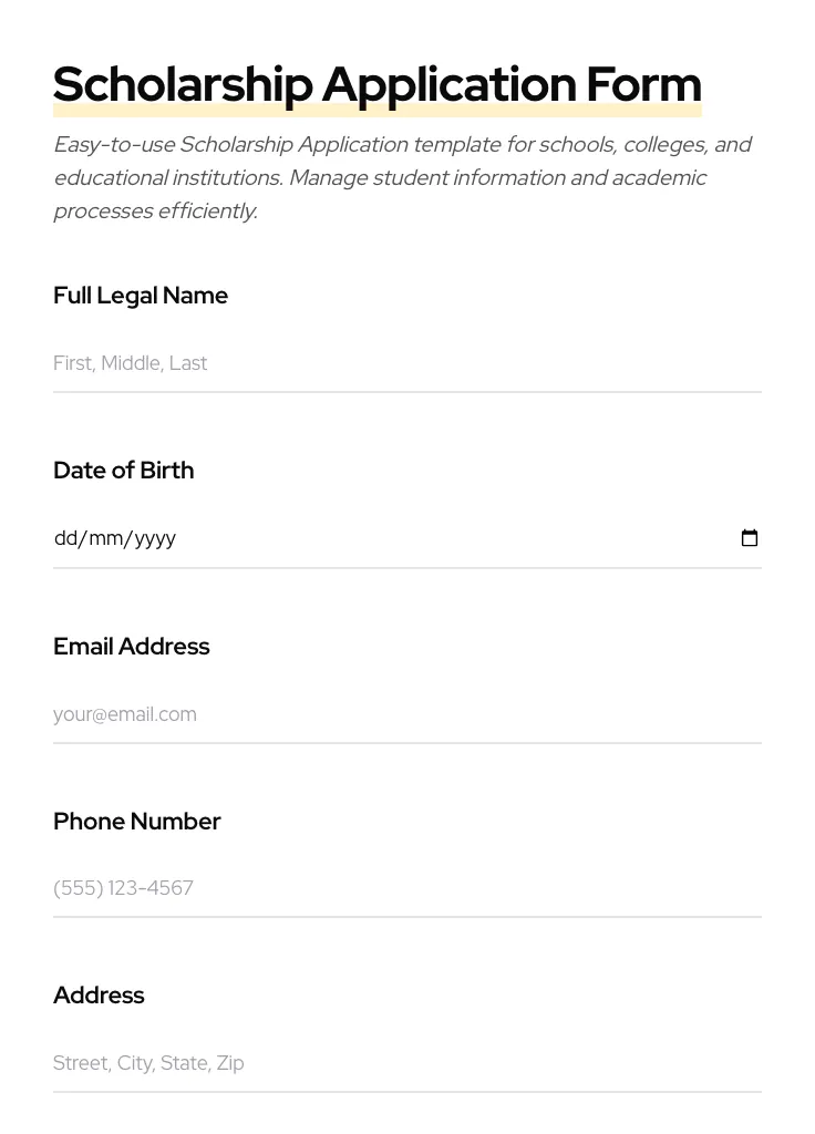 Scholarship Application preview