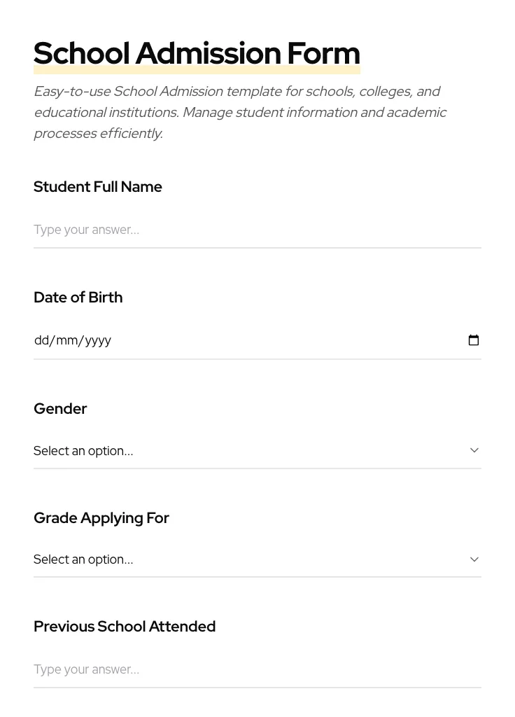 School Admission preview