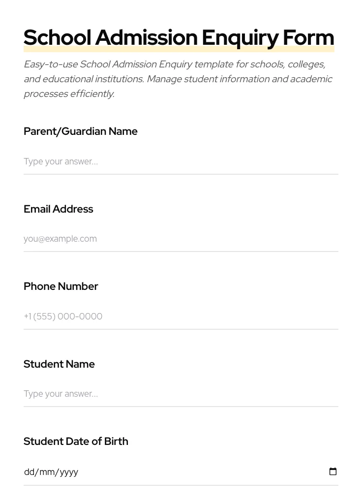 School Admission Enquiry preview