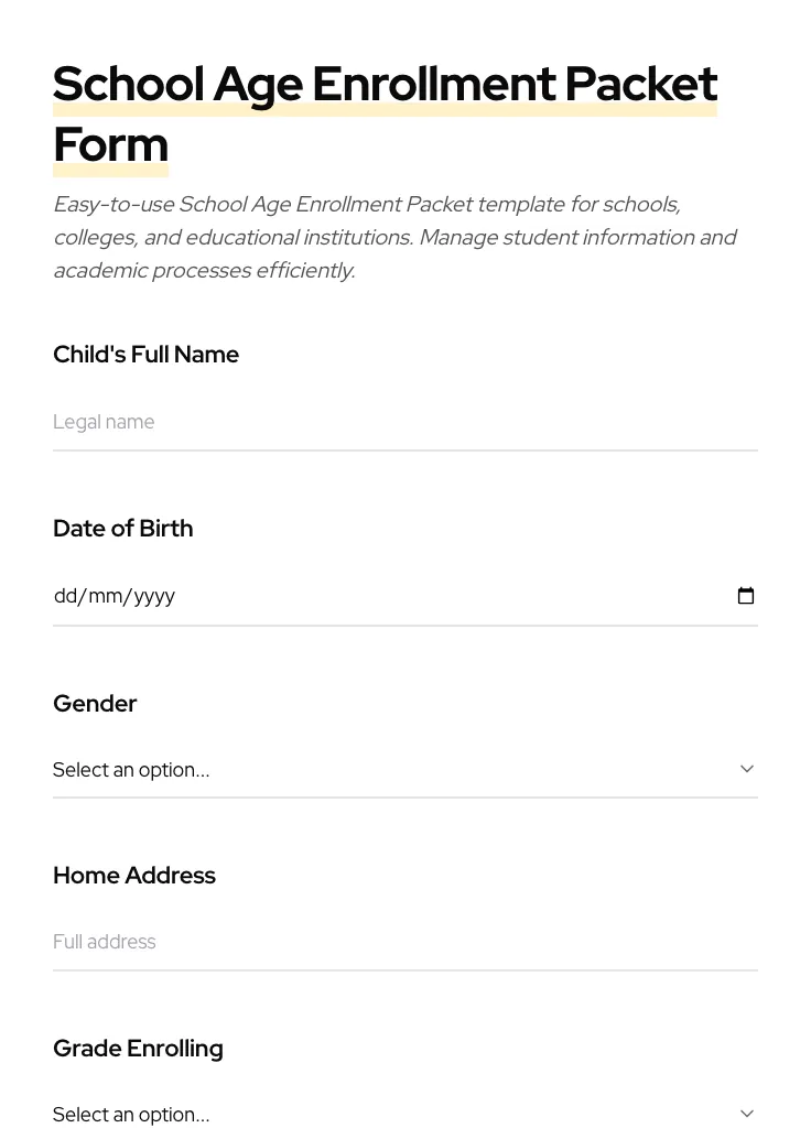 School Age Enrollment Packet preview