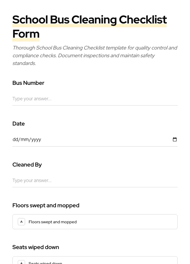 School Bus Cleaning Checklist preview