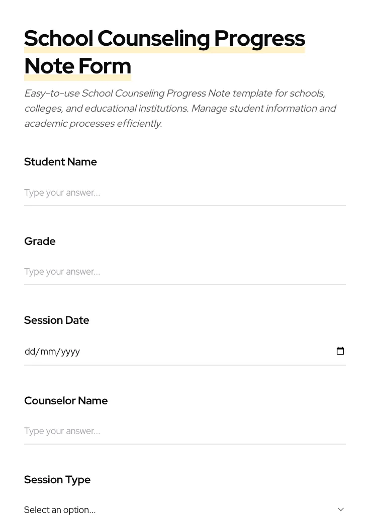 School Counseling Progress Note preview