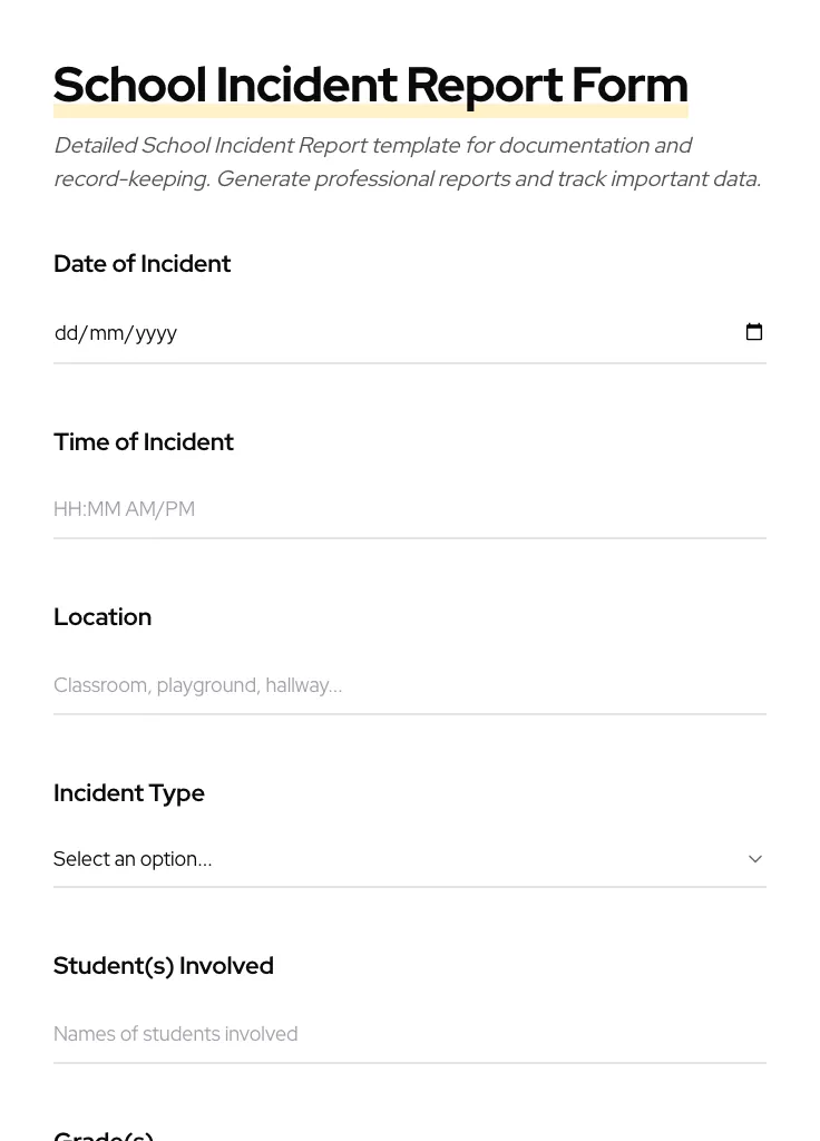 School Incident Report preview