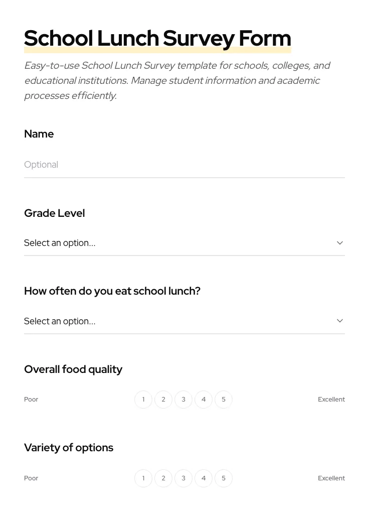School Lunch Survey preview