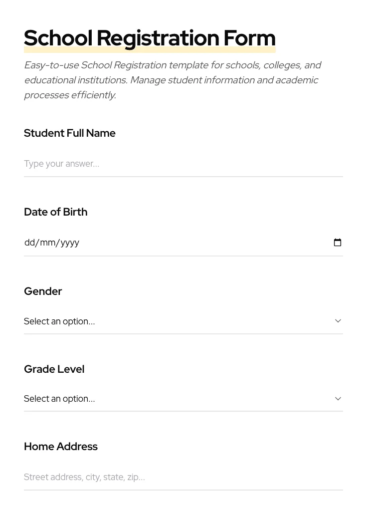 School Registration preview
