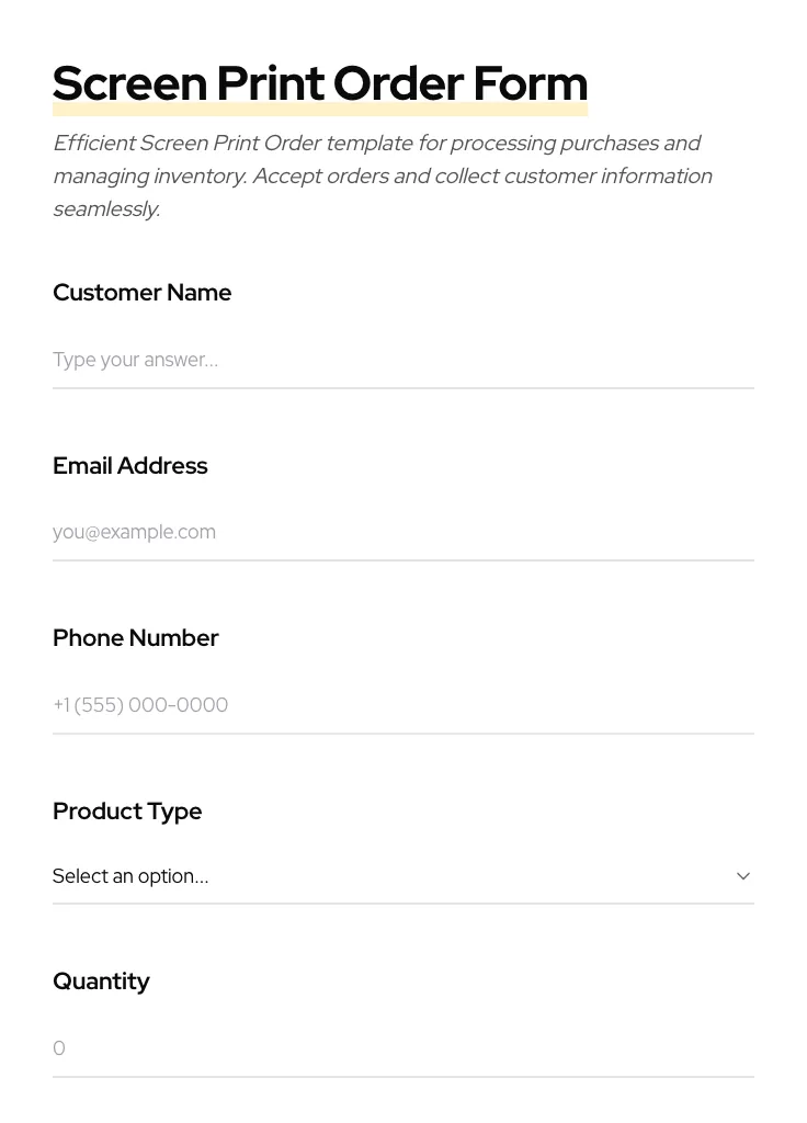 Screen Print Order preview