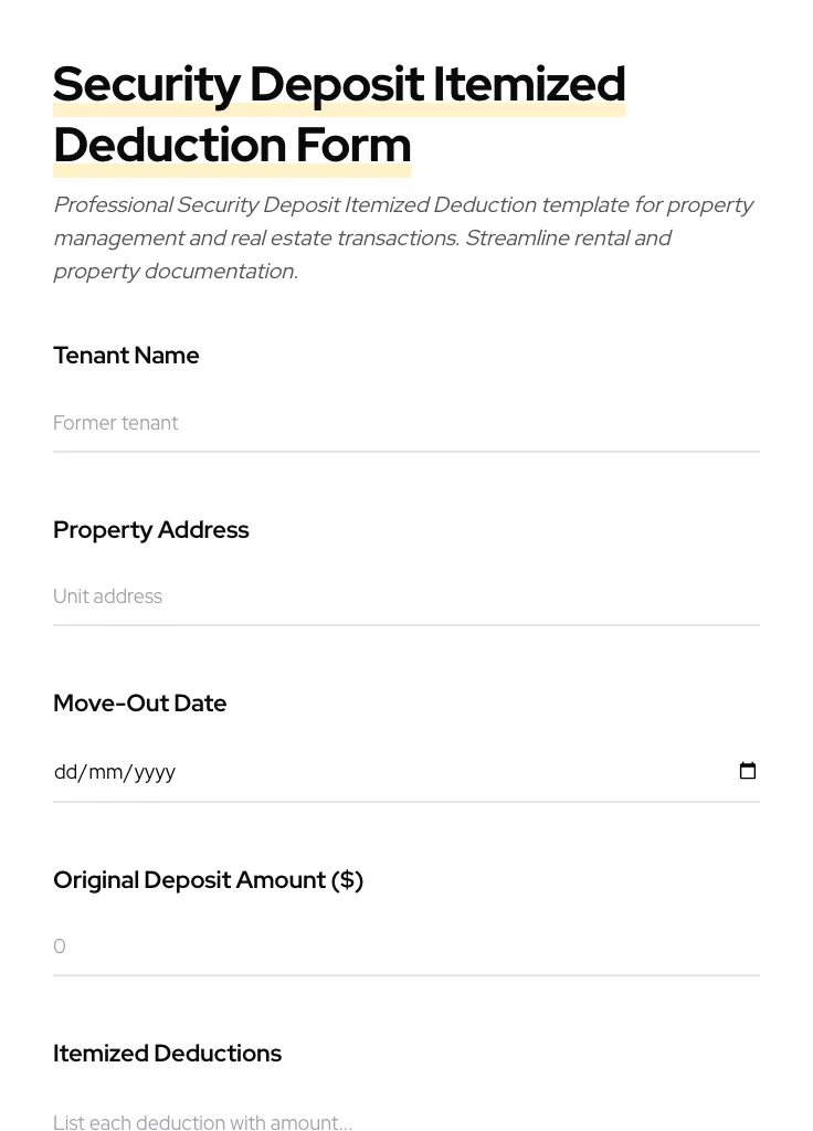 Security Deposit Itemized Deduction preview