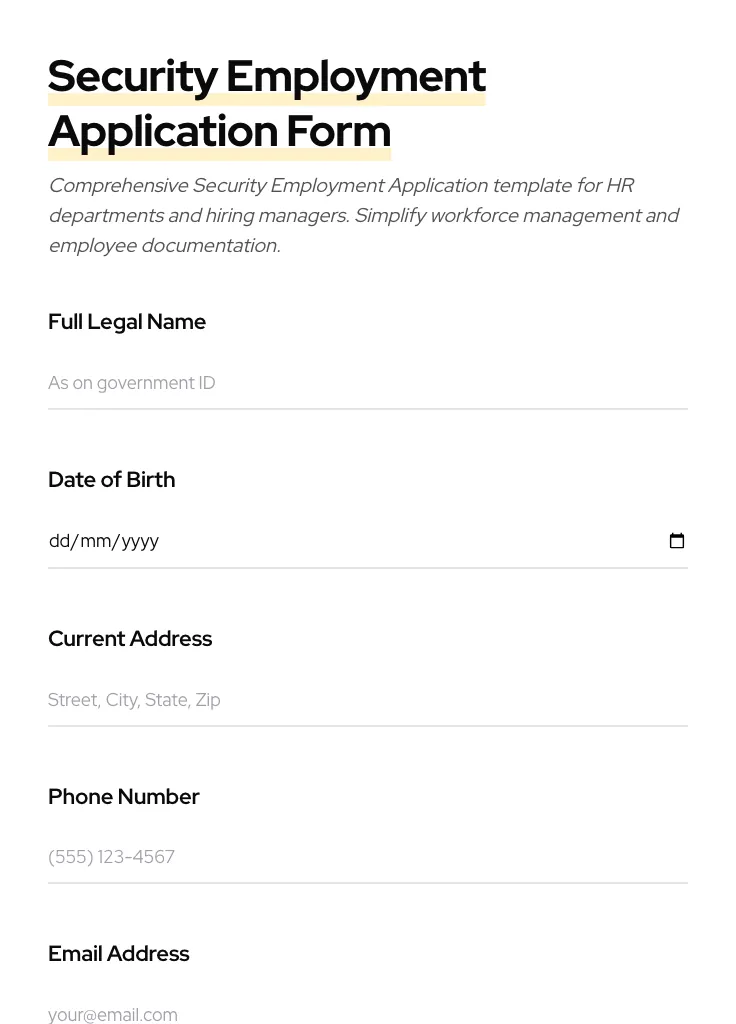 Security Employment Application preview