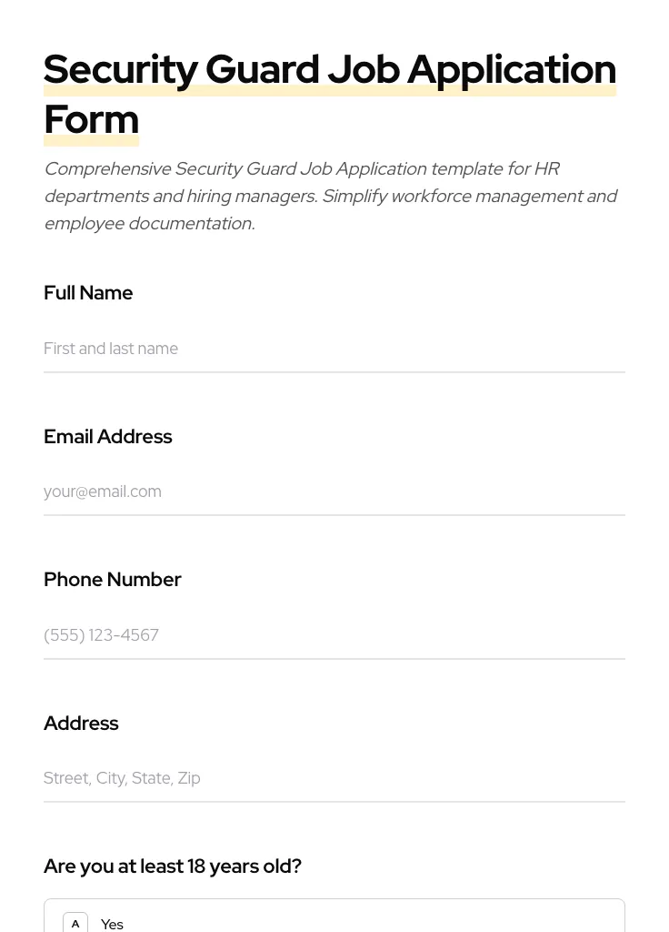 Security Guard Job Application preview